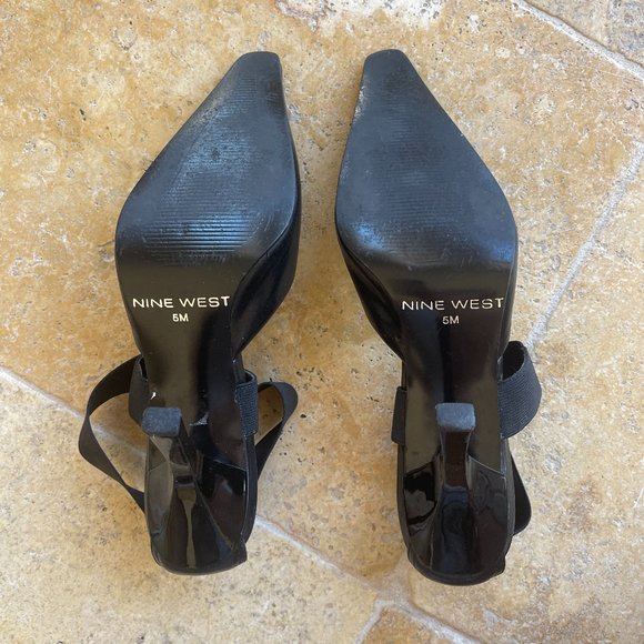 Nine West Leather Pointed Toe Kitten Heel Elastic Cross Ankle Strap Size 5M - Picture 5 of 6